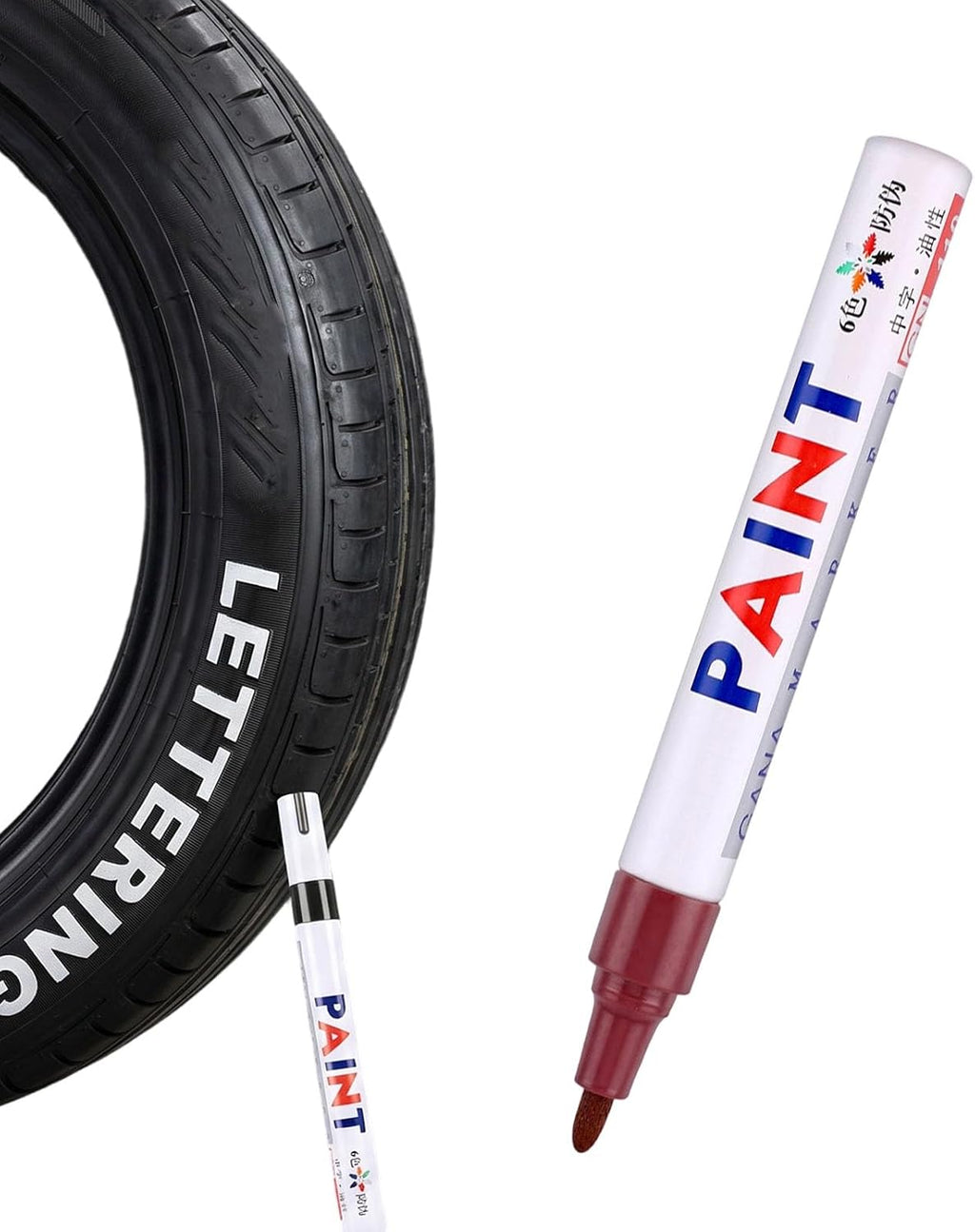 Oil-Based Tire Lettering & DIY Detail Pen Waterproof | Quick-Dry | Permanent, Premium Non-Fading Tire Marker, Paint Pens for Tires, Wood, Rock, Fabric, Glass, Ceramic, Metal, Plastic (Brown)