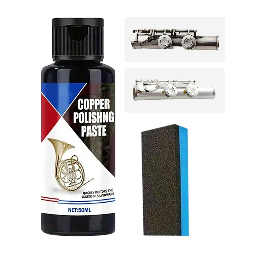 Brass Cleaner - 50ml Tarnish Remover and Polisher with Sponge for Bronze, Aluminum, Chrome, and Silverware, Fast-Acting Formula with Easy Application, Metal Cleaner for Watches, Stoves