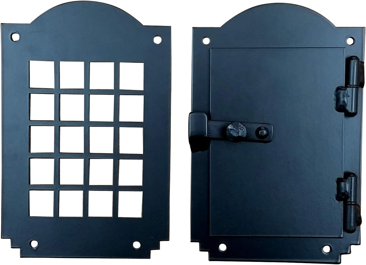 hinged door speakeasy grille, door viewer, rustic hardware, main product view
