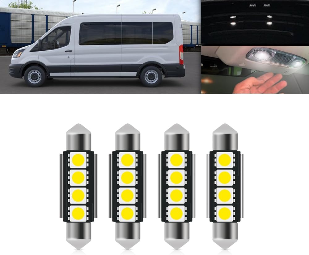 7PCS LED Interior Dome Cargo Light Replacement Kit Led for 2015-2024 F-ord Transit Cargo Van 150 250 350 350HD Map Dome Rear Load Area Luggage Compartment Lights T10 42mm Festoon Bulb Kit Set