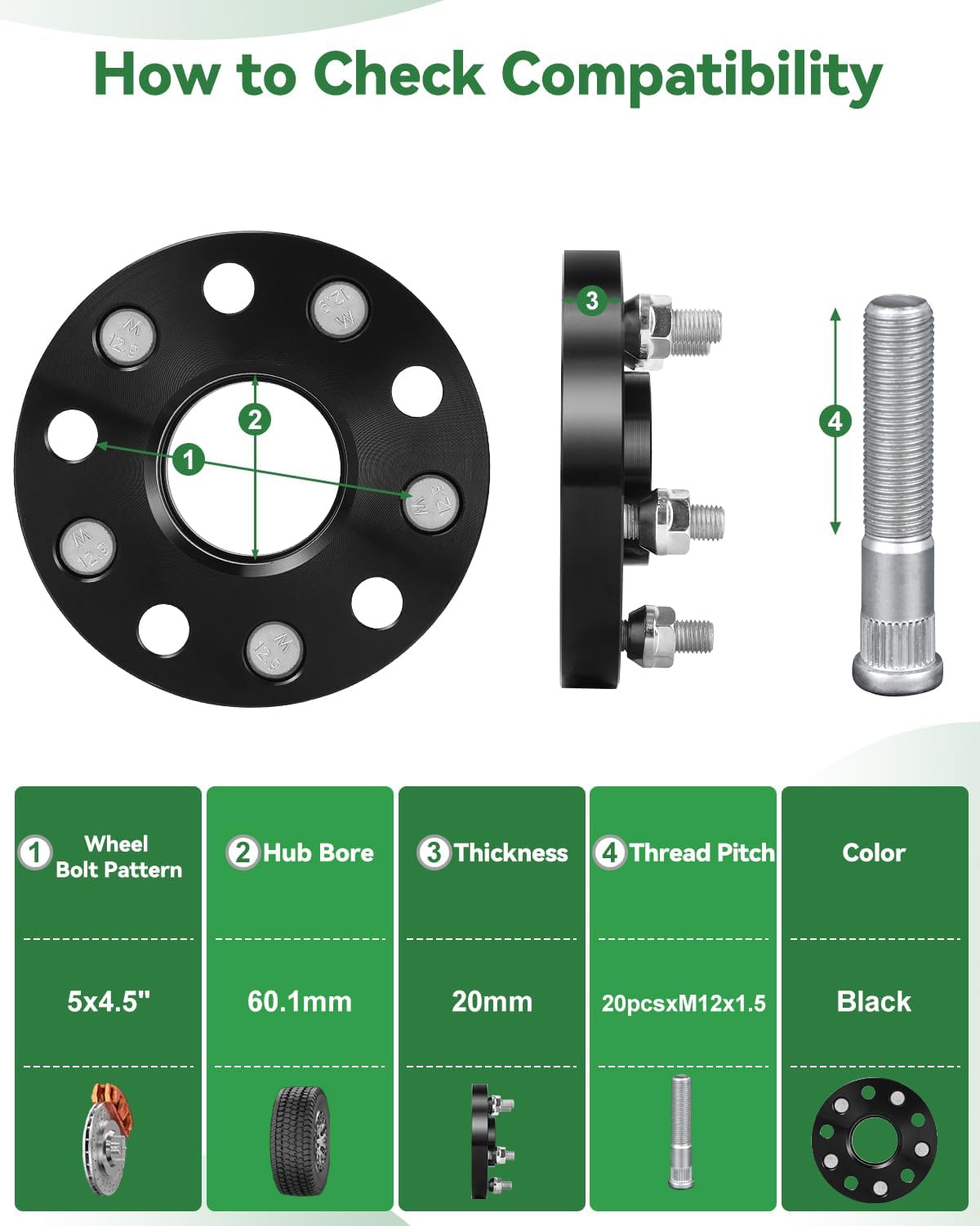 20mm 5x4.5 Hub Centric Wheel Spacers 60.1 Hub Bore with 12x1.5 Studs, 5x114.3 Forged Wheel spacers Set of 4 for Toyota Camry Highlander Avalon Tacoma, Lexus ES300 ES330 ES350 ES300h