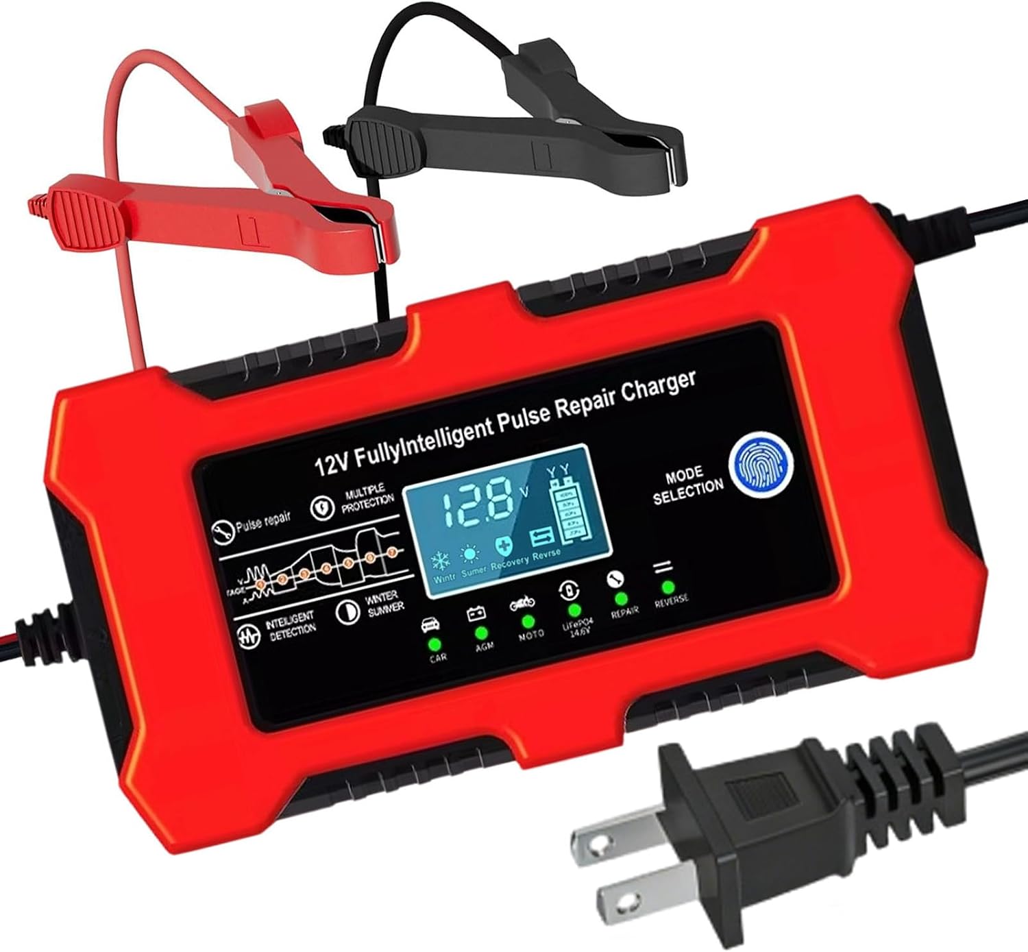 12V 10A Car Battery Charger, Lead-Acid & Lithium Trickle Battery Charger with Temperature Compensation, Desulfator & LED Display Maintainer for Car, Motorcycle, Truck, Marine, Lawn Mower