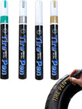 DIY Tire Paint Pen, Tire Lettering Paint Pen & Tyre Pen for Cars, Motorcycles & Bikes, Marker with Curved Tip for Sidewall Marking, 4 Colors (White, Gray, Gold, Green)