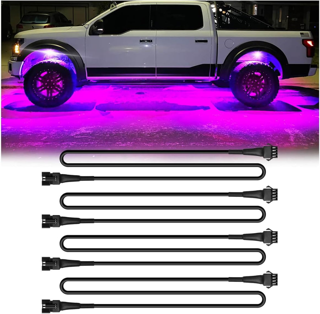 4PCS 47inch/3.93FT RGB LED Rock Lights Extension Cables Wire Cord 4PIN Snap-on Connector Underglow Lights Multi-Color Waterproof 12V for Trucks Jeep UTV ATV Golf Cart Offroad SXS RZR