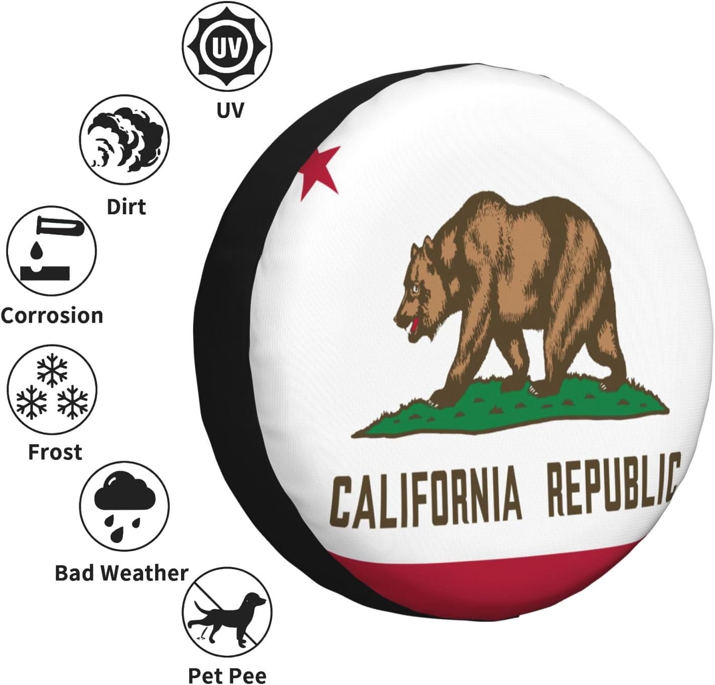 Flag of California Spare Tire Cover Trailer Tire Covers for Truck SUV Camper Vehicle Wheel Cover Waterproof Sun Dust Protection