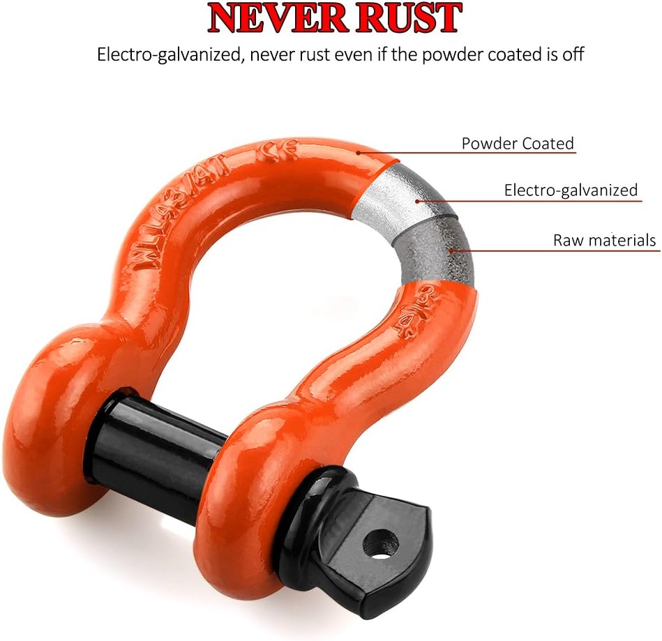 LIBERRWAY Shackles 3/4" (2 Pack) D Ring Shackle Rugged Off Road Shackles 28.5 Ton (57,000 lbs) Maximum Break Strength with 7/8'' Pin Heavy Duty D Ring for Vehicle Recovery, Orange