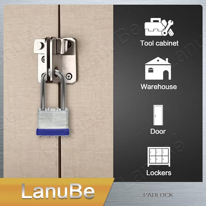 LanuBe Laminated Padlock 1-9/16inch Long Shackle 60 Pack Keyed Alike, Bulk Locks - Image 9