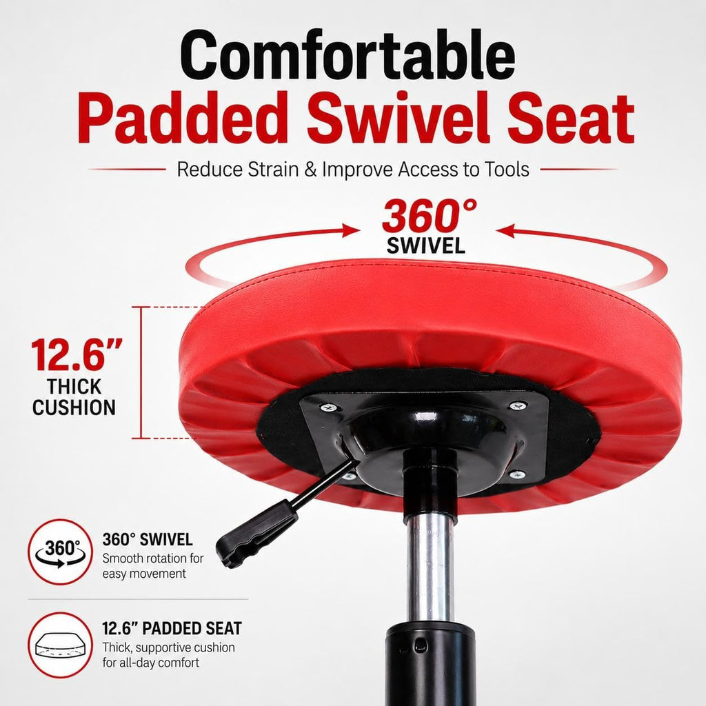 PowerSmart 330 lbs Capacity Pneumatic Roller Seat with Wheels, Adjustable Rolling Mechanic Stool with Tool Tray, Hydraulic Garage Shop Stool, Swivel Creeper Seat for Automotive Repair