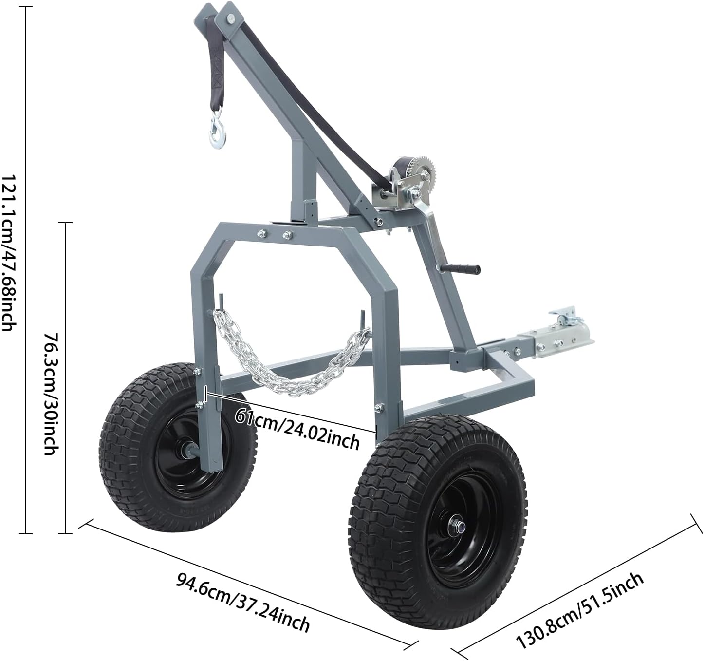 Log Skidding Arch, 1600Lbs ATV Log Dolly with 16in Tires, 24in Max | Designed for Landowners and Foresters, the Winch Lets You Hoist Logs Effortlessly, Smoothly Over Mud and Roots.