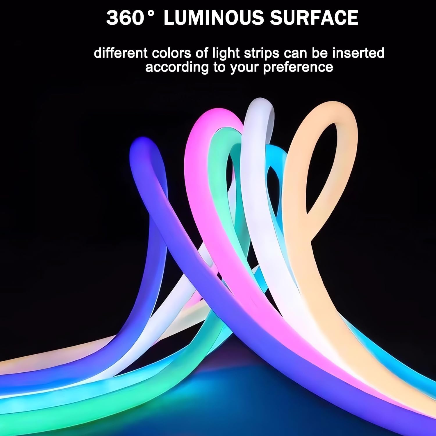 5M 360°Round LED Neon Tube, Silicone Diffuser Channel, Flexible Tube Tape Outdoor IP65 Waterproof Light Strip Cover, Tube Diameter 16mm, Suitable for 10mm LED Strip