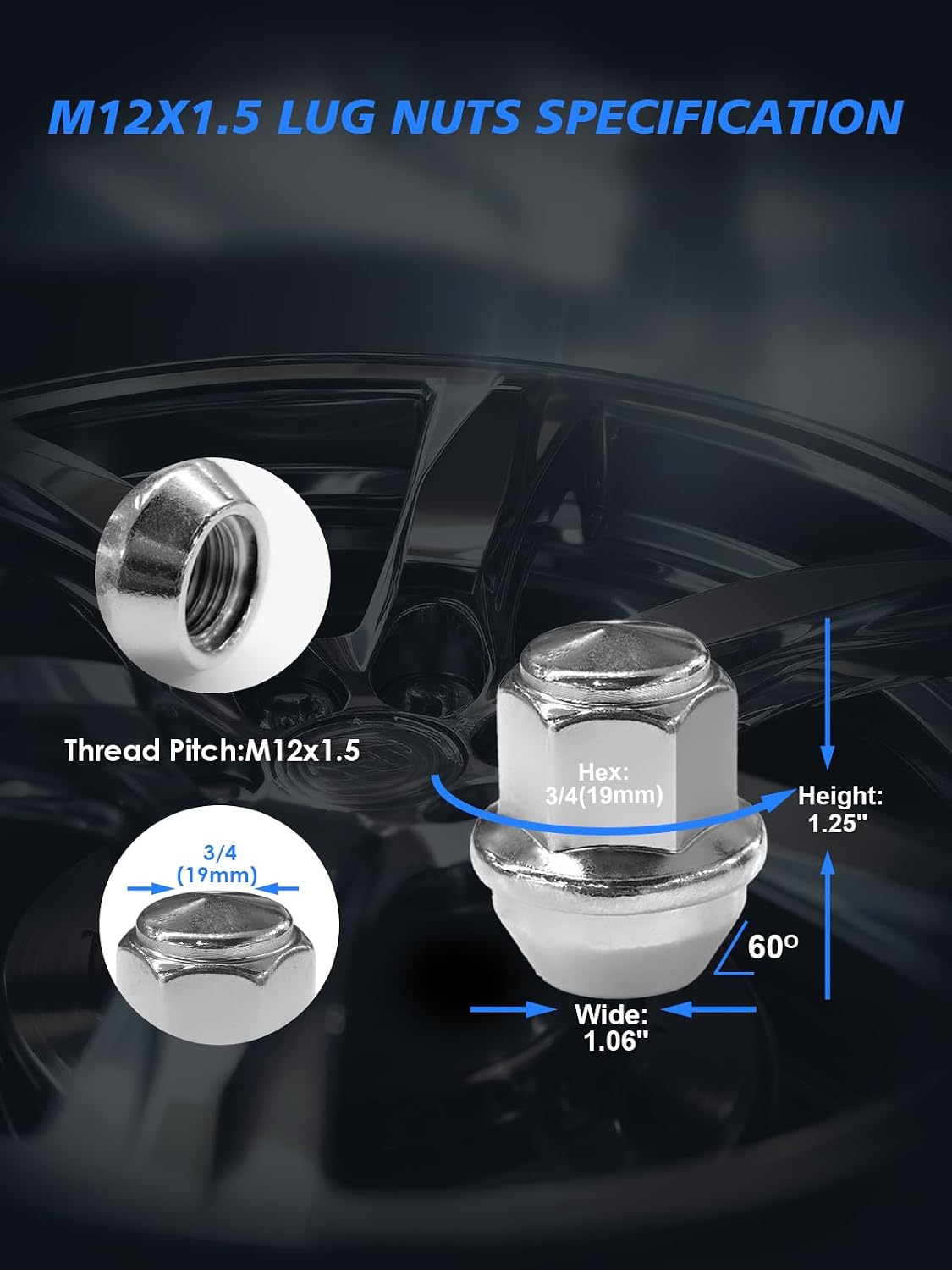M12X1.5 Lug Nuts - 20pcs OEM Wheel Lug Nuts Compatible with 2009-18 Focus/2012-18 Fusion/2013-2020 Escape/2018+ EcoSport/2011-19 Fiesta, Chrome Acorn Wheel Nuts