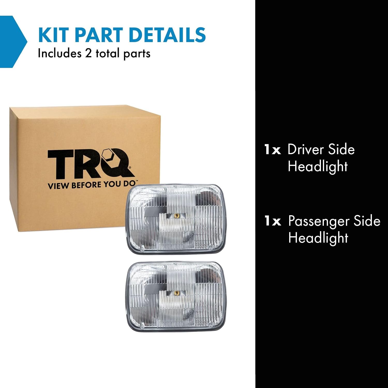 TRQ Driver and Passenger Side Headlight Assembly 2 Piece Set Sealed Beam Compatible with 99-10 Ford F250 F350 Super Duty 96-18 Chevrolet Express 1500 2500 3500 99-18 GMC Savana 1500 2500 3500