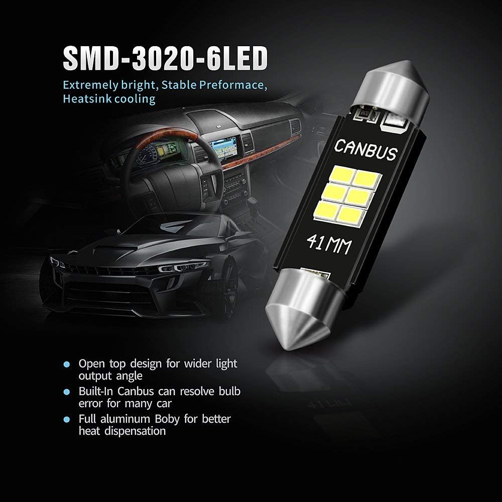 SIR IUS LED 578 light bulb festoon white Bright 400 Lumens 3020 Chipset Canbus Error Free bulb for Interior Car Truck License Plate Dome Trunk Courtesy 41MM 211-2 569 6000K