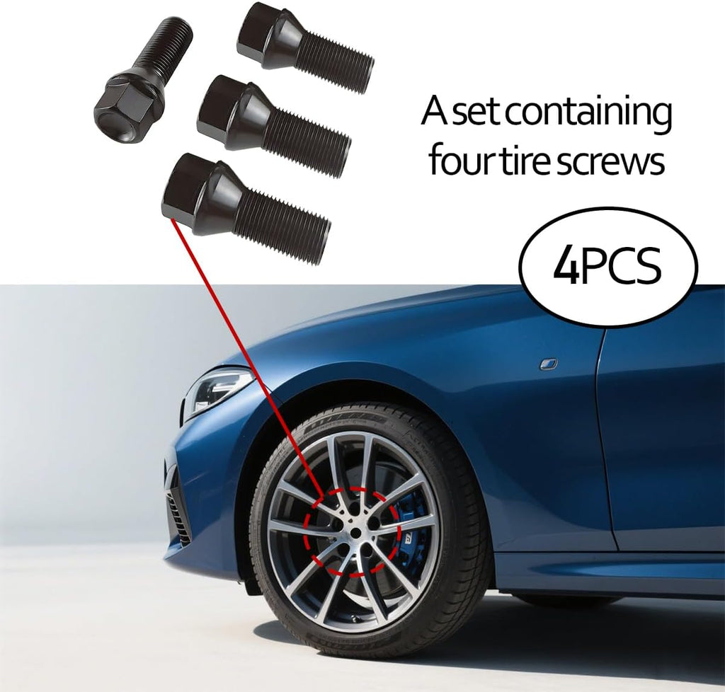 BESULEN 4PCS Car Wheel Lug Bolt Stud, OEM#36136781151 M14 x 1.25 Overall Length 48mm Vehicle Wheel Lug Bolt Nuts Stud, Conical Seat Auto Tire Nut Kit, Compatible with F30 F35 F10