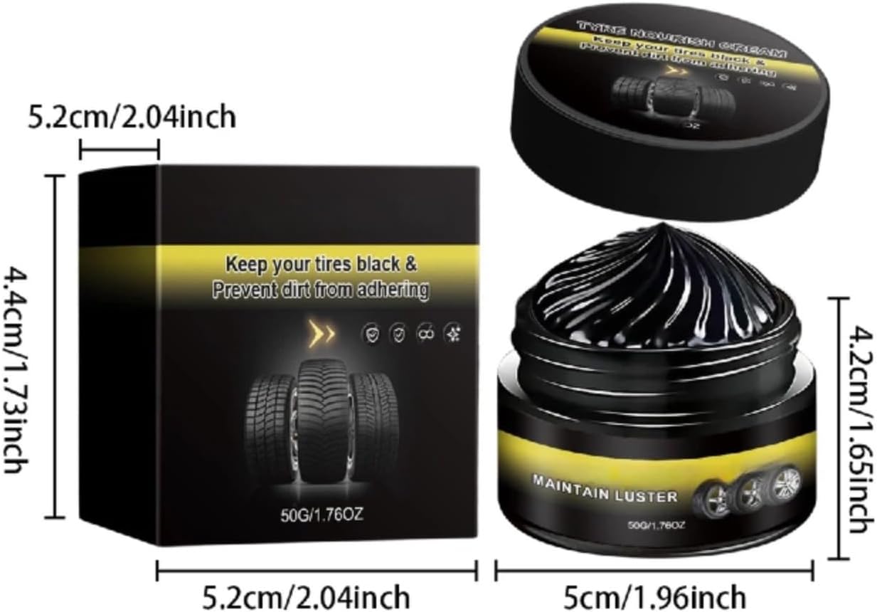 Tire Shine Cream for Deep Black Gloss, UV Blocking Wheel Coating (2pcs) | Long-lasting tire dressing restores rich black finish. Ceramic-infused formula repels dust