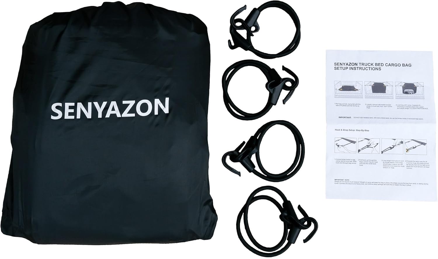 SENYAZON Truck Bed Cargo Bag, Waterproof Pickup Bed Storage, Vehicle Soft-Shell Cargo Carriers, 26 Cubic Feet (51''x40''x22'') Heavy Duty Cargo Bag with 4 Adjustable Bungee Cords