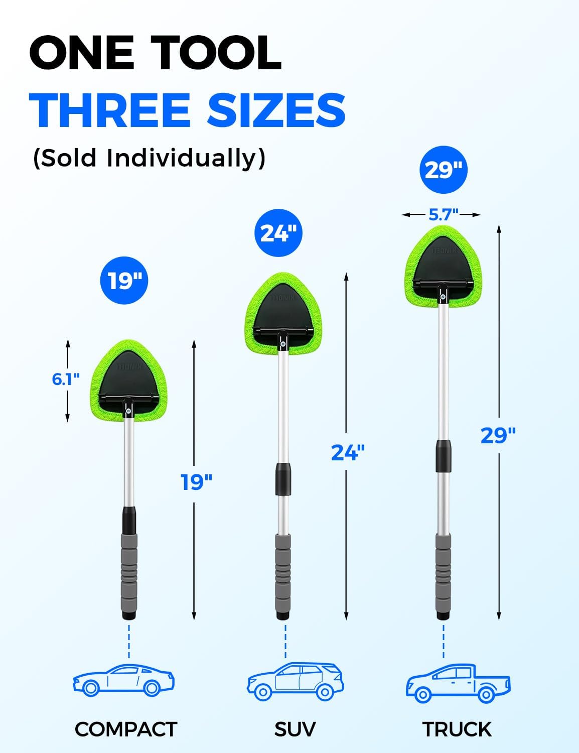 XINDELL Windshield Cleaner Tool – Car Interior Window Cleaning Kit with Extendable Handle & 4 Microfiber Pads, Auto Wiper Inside Windshield Brush for Car & Home Windows