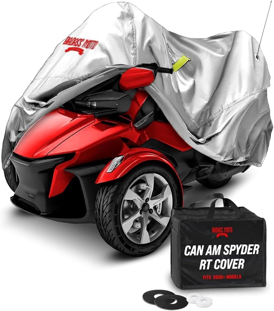Badass Moto Waterproof for Can-Am Spyder RT Limited Cover 2020-2026, Gray | All-weather waterproof outdoor storage; fits Can-Am Spyder RT Limited cover 2020-2026 Sea to Sky; Spyder RT cover