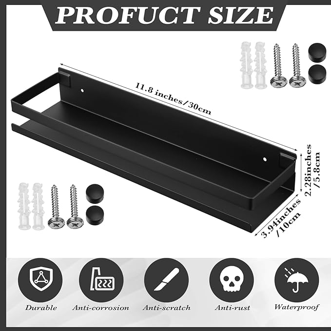 Lallisa 2 Pieces Stainless Steel Shelf Bathroom Shower Floating Shelves Wall - Image 3