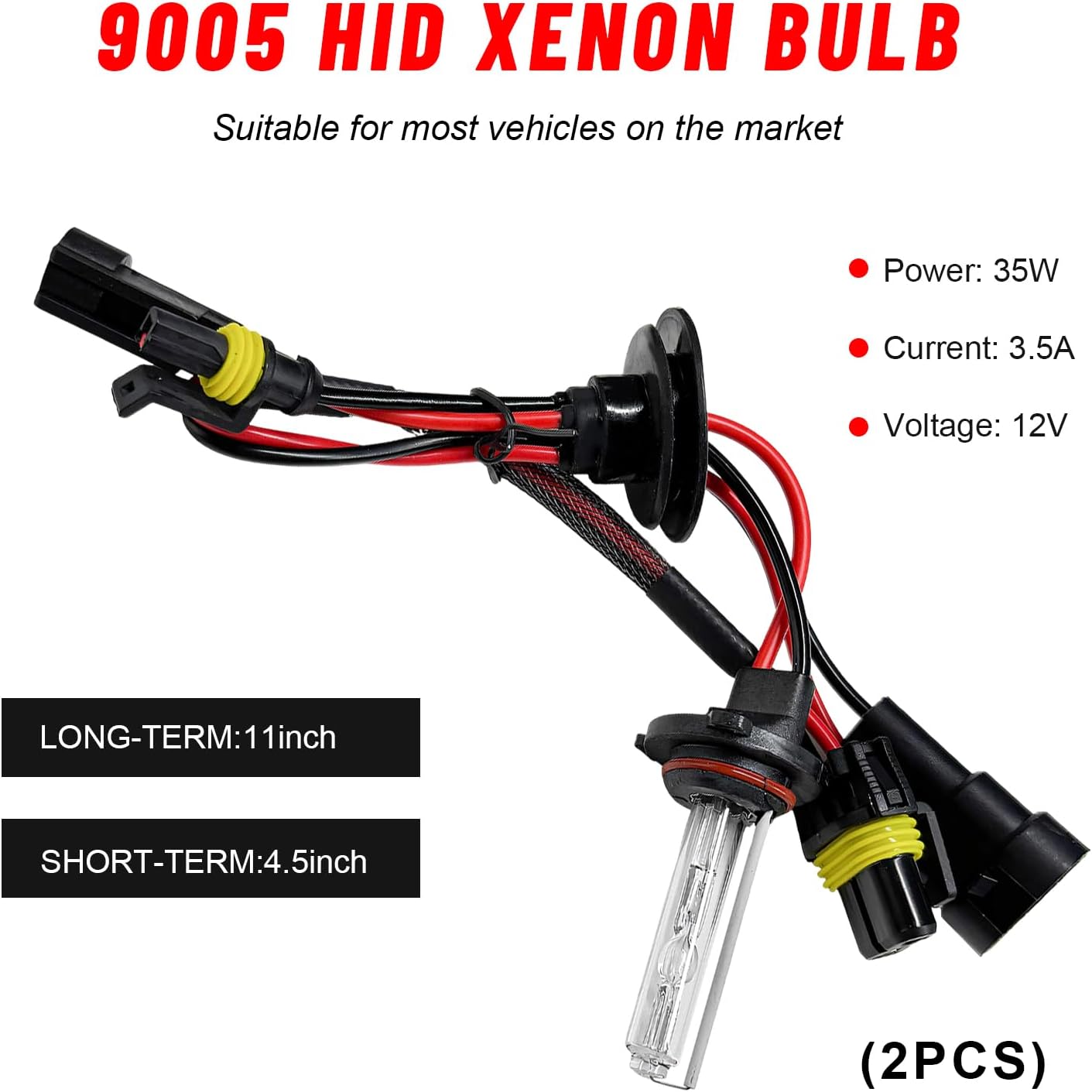2 PCS 9005 HID Car Xenon Bulbs, 35W 12V 6000K 9005 Bright Headlight Car Front Lighting Bulb, Waterproof HID Light High Low Beam Lamp Replacement for Sedan Truck SUV