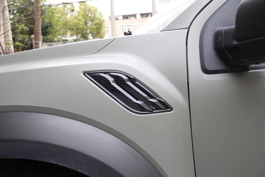 Front Side Fender Vent Chrome Cover Trims for 2017 2018 2019 2020 Ford F150 Raptor Accessories (Carbon Fiber)