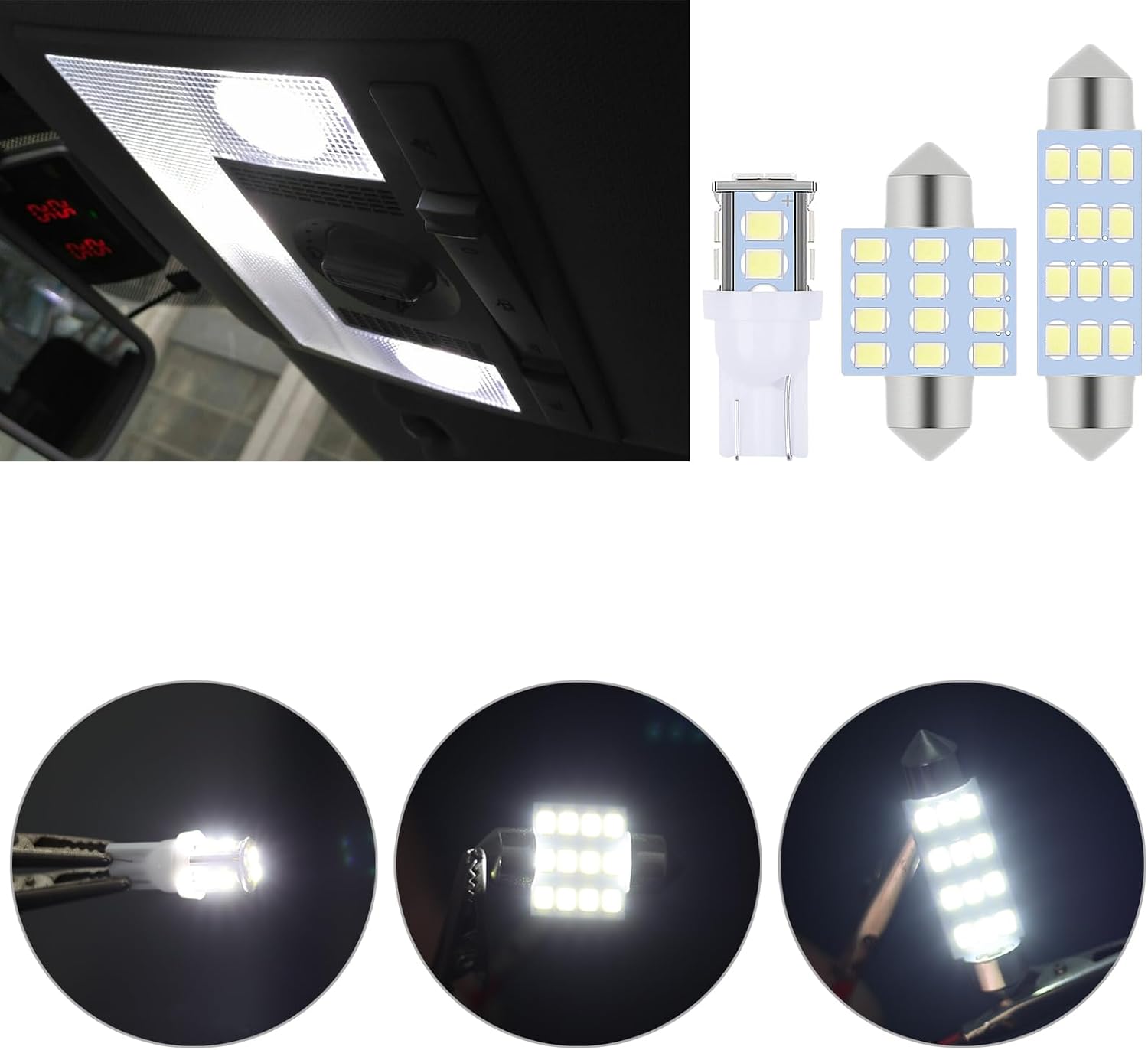 Kinstecks 24 Pieces Car LED Interior Bulb Kit Set Dome Light 194 T10 DE3175 578 31mm 42mm Bulbs Interior Replacement Lights with Acrowbar for Car Interior Door Courtesy Instrument Panel Side Lights