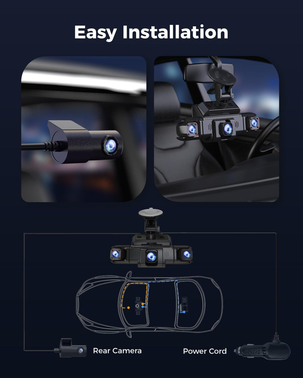 360 view 4 channel dash cam front and, front angle view
