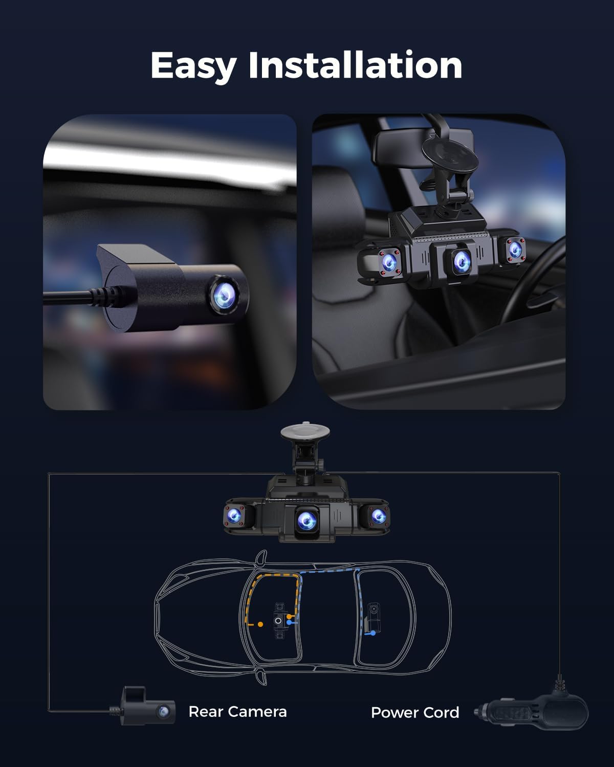 360 view 4 channel dash cam front and, front angle view
