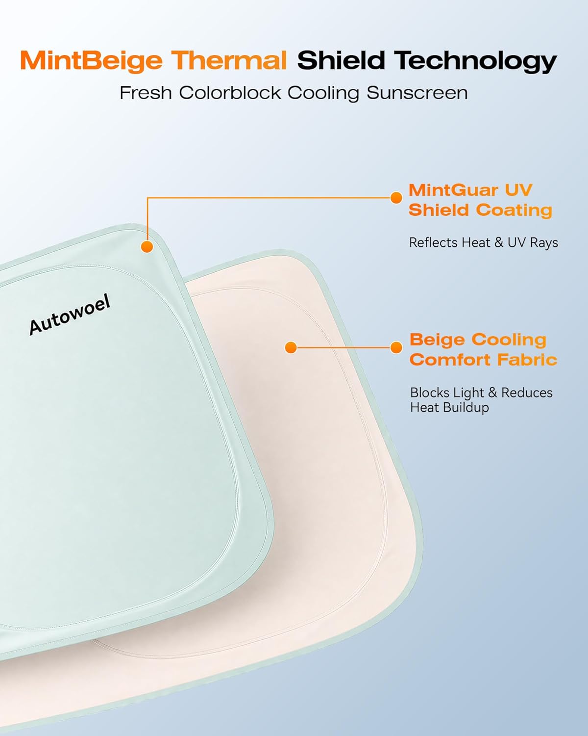 Windshield Sun Shade for Car, Cooling Car Windshield Shade, 99% UV Protection & Heat Insulation, Green & Beige Sunshade with Storage Bag, V-Cut Mirror Opening for Cars SUVs Trucks Vans 64"x 32"
