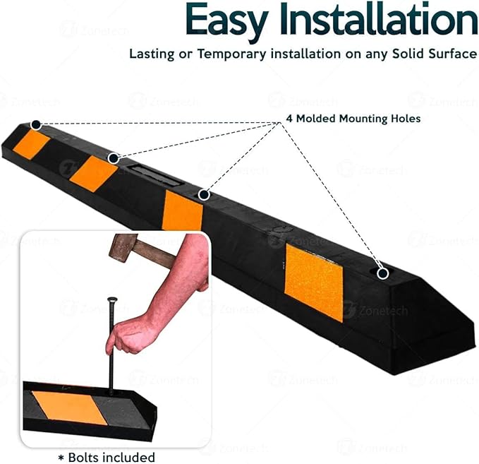 ZONETECH Large Heavy Duty Rubber Parking Curb – 72” Premium Quality Auto Garage - Image 4