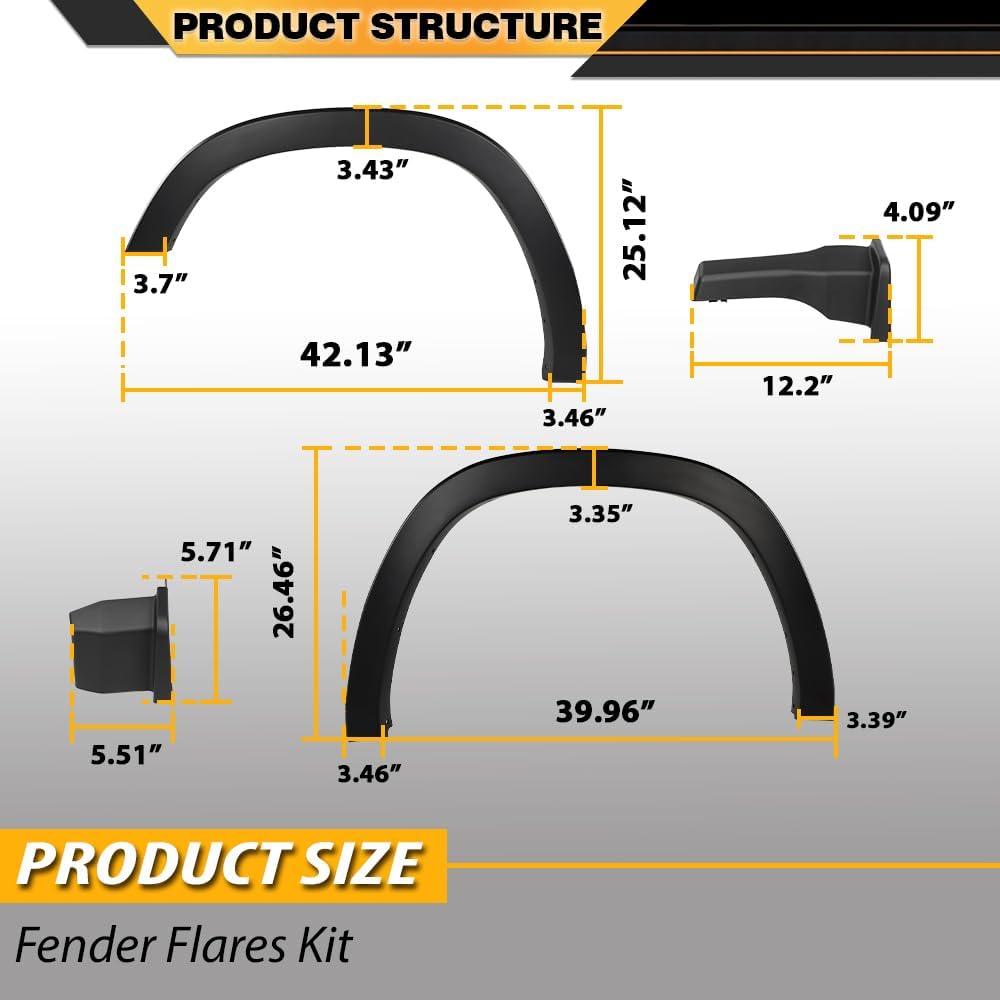 CNNELL Factory Style Fender Flares 4Pcs Compatible with Dodge Ram 1500 2019-2024, Not Fit 1500 Classic & Rebel & TRX Models Wheel Fender Arch Molding Trim Set Black