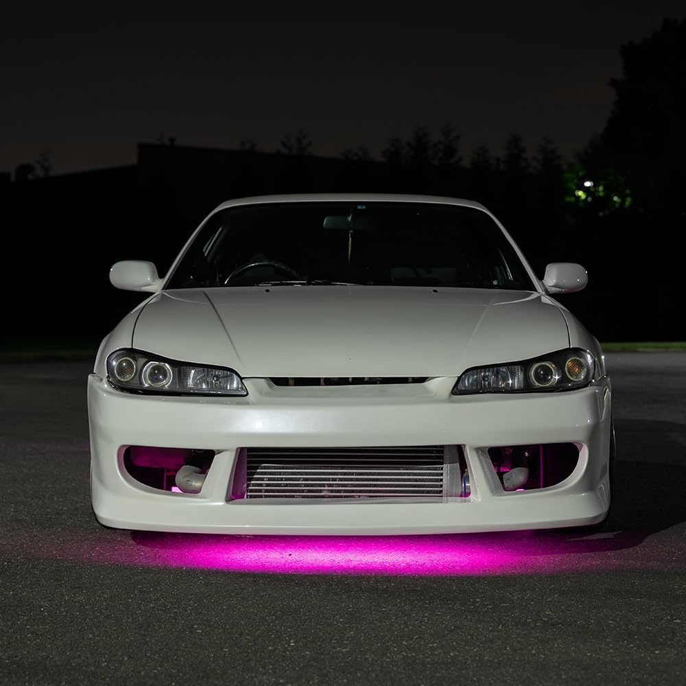 LEDGlow 4pc Pink LED Flexible Car Slimline Underbody Underglow Accent Neon Lighting Kit - 4 Unique Patterns - Water Resistant, Low Profile Light Tubes - Includes Control Box & Remote