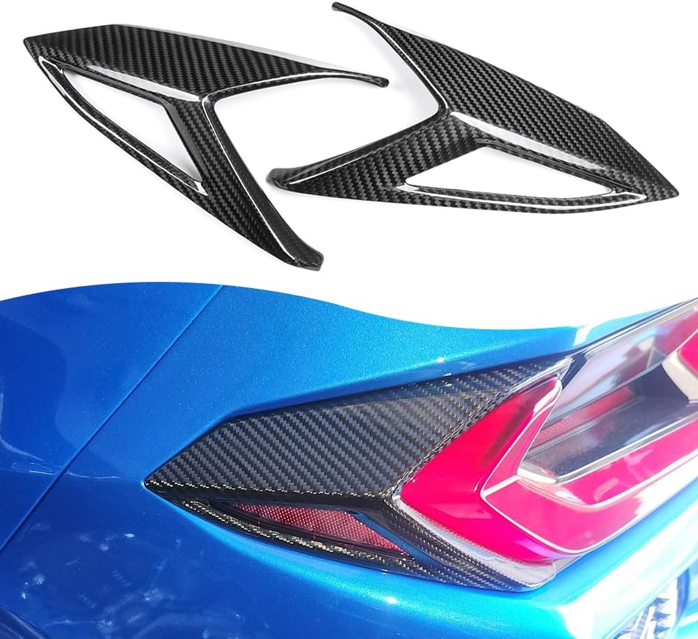 Jogon Carbon Fiber Tail Light Lamp Trim Cover for Corvette C8 Z06 Z51 ZR1 Convertible Coupe 2020 2021 2022 2023 2024 2025, Rear Light Guards Protector (Glossy CF)