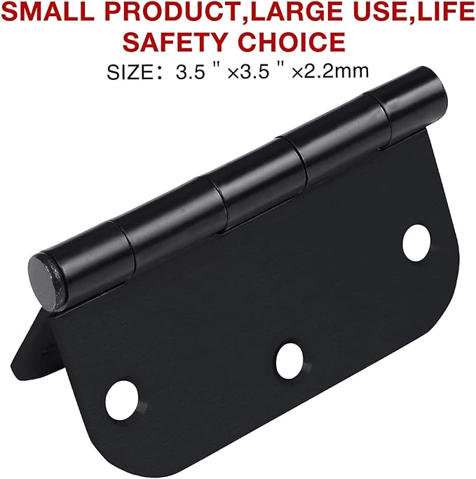 Rounded Door Hinges 3-1/2" x 3.5 inch, 5/8 Radius, Matte Black 3 ½ Inch 6 Pack - Image 5