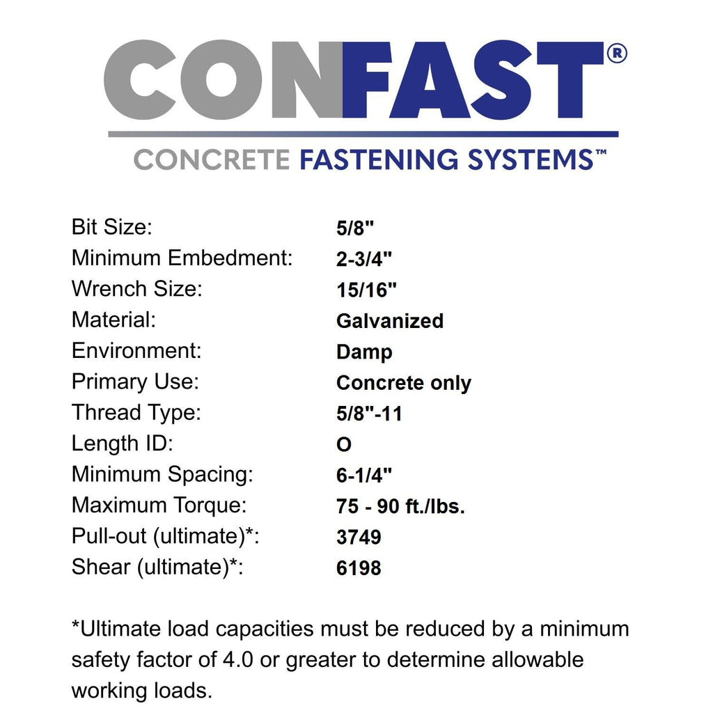 confast 1" x 9" galvanized wedge anchor (box showing dimensions