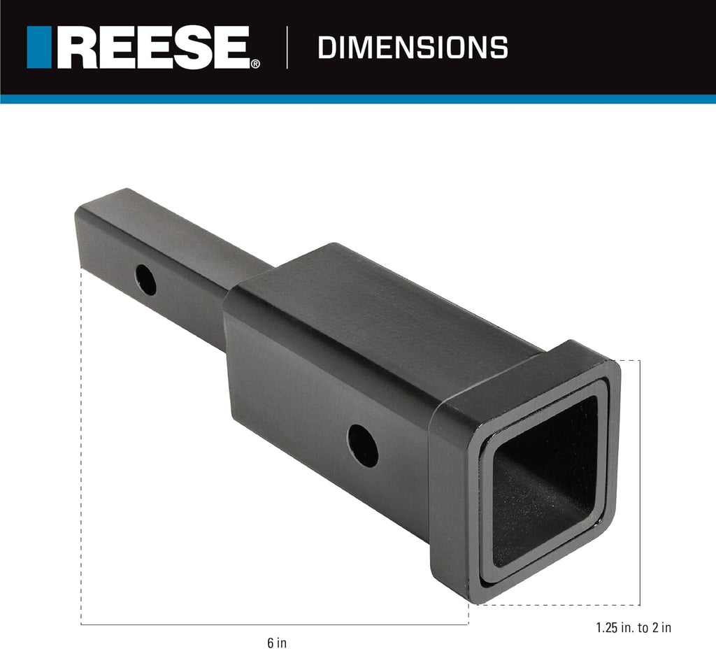 REESE Towpower 7020500 Trailer Hitch Receiver Adapter, Converts 1-1/4 Inch Square Receiver Opening to 2 Inch, 3,500 lbs. Capacity, 6 Inch Length