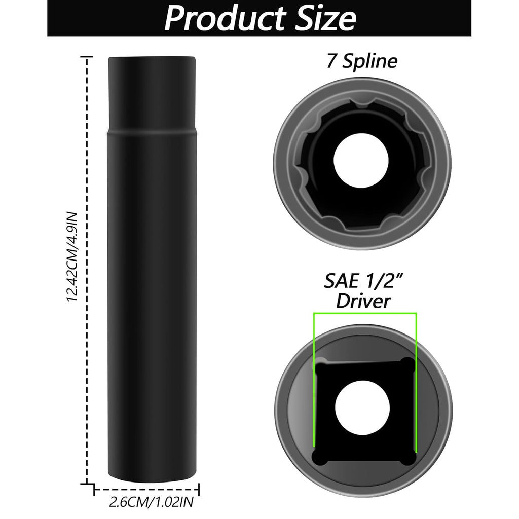 Spike Lug Nuts Socket Key with 7 Spline, Spiked Lug Nut Key Solid Tuner, 4.9" Tall One Piece Spiked Lug Nut Accessories, Suitable for M14x1.5, M14x2.0, 9/16 Chevrolet Silverado Truck, Opposite ID 20mm