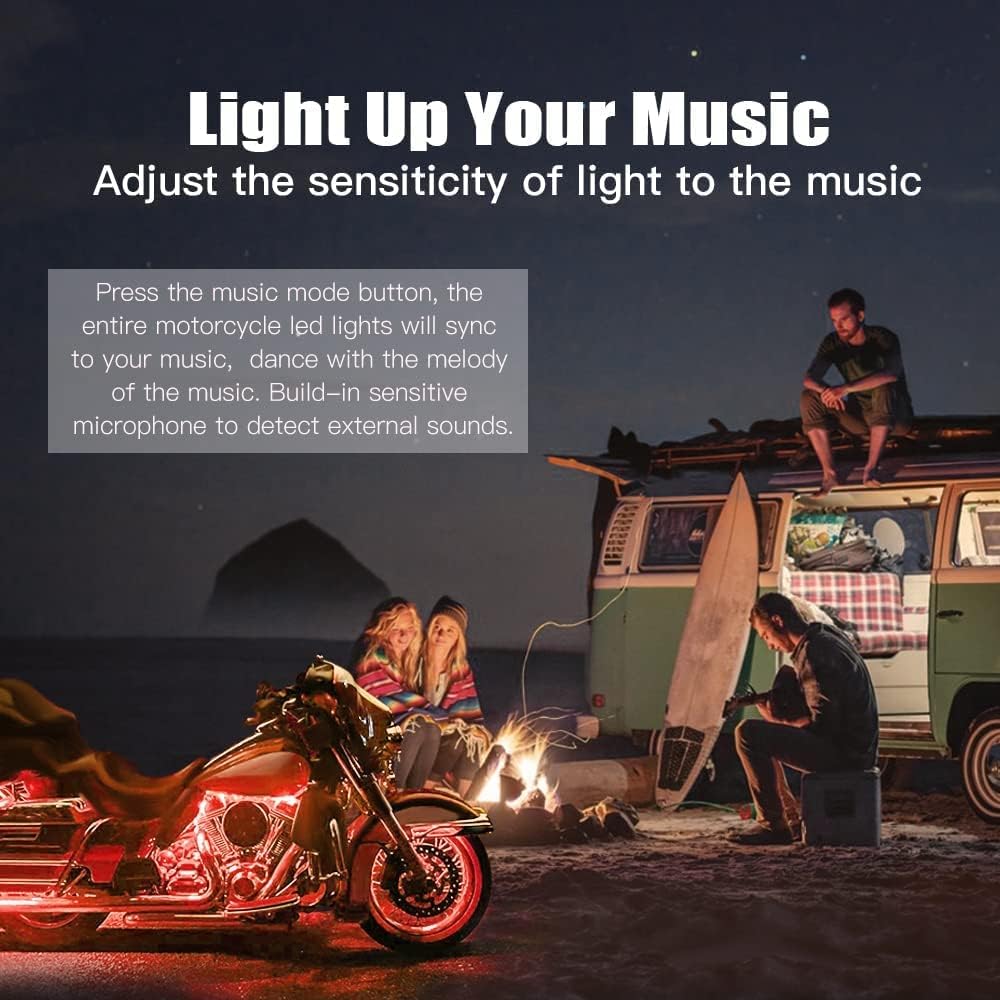 8PCS Motorcycle Underglow LED Light Kit, App Control Multicolor Motorcycle LED Light Kit Music Sync RGB Strips Light Waterproof Compatible with Harley Davidson Honda Kawasaki Suzuki