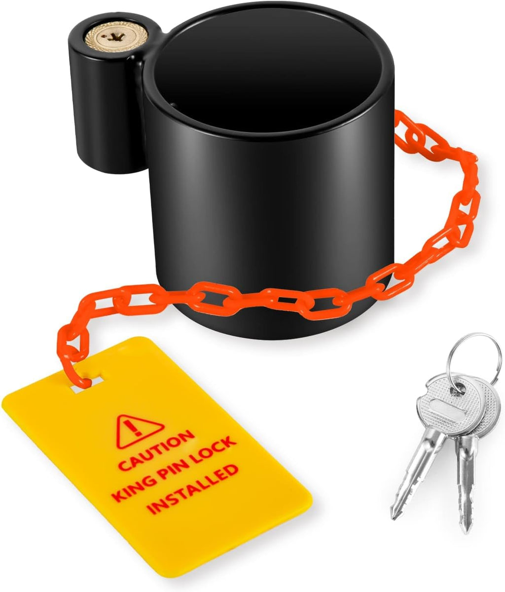 BYERN AUTO 5th Wheel King Pin Lock, Heavy Duty King Pin Lock with Anti-Theft Warning Tag & 2 Keys, Fifth Wheel Hitch Lock for RVs, Semi Trailers and Campers (Black)