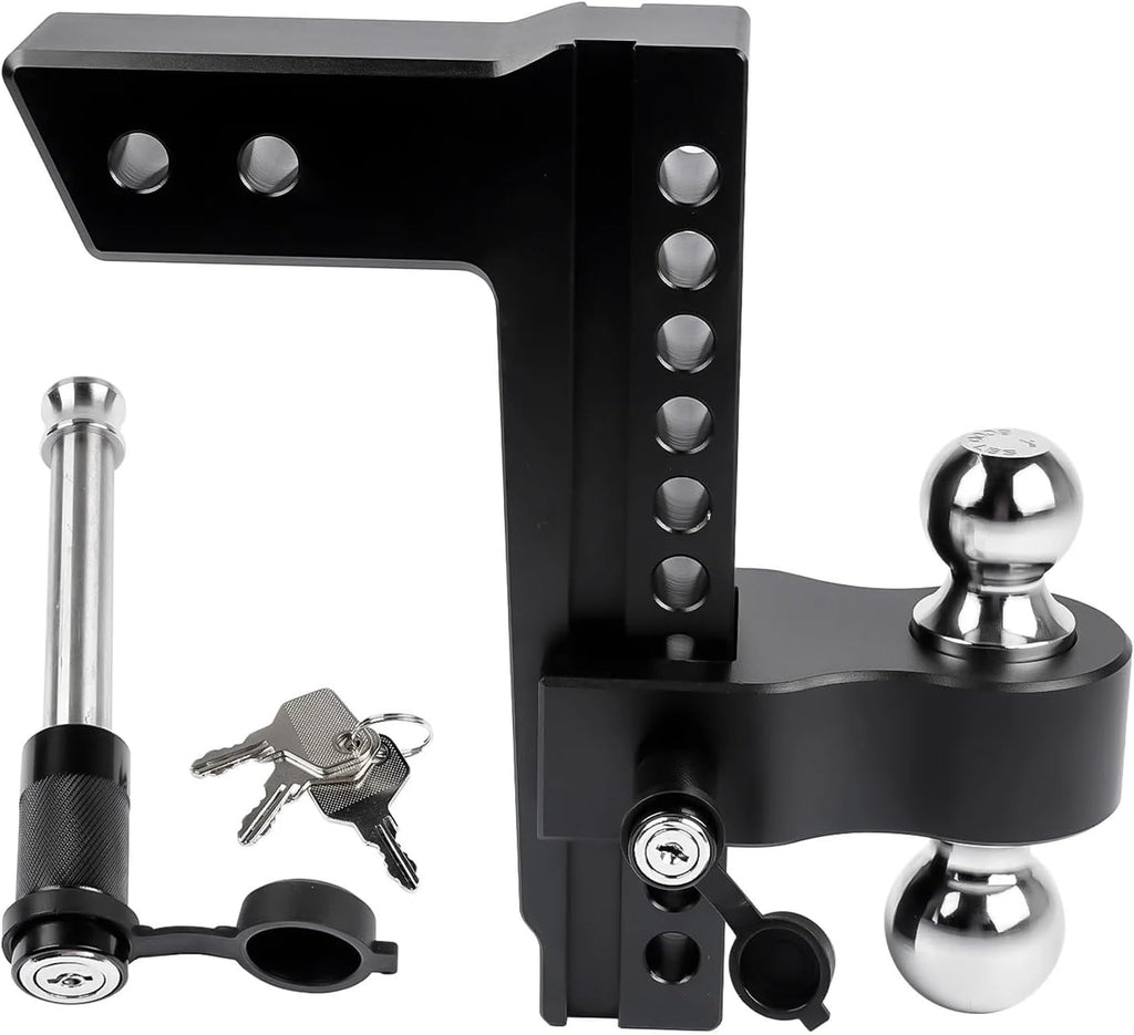 Adjustable 2.5" Trailer Hitch 10" Drop/Rise Dual-Ball 18500 LBS GTW Locks
