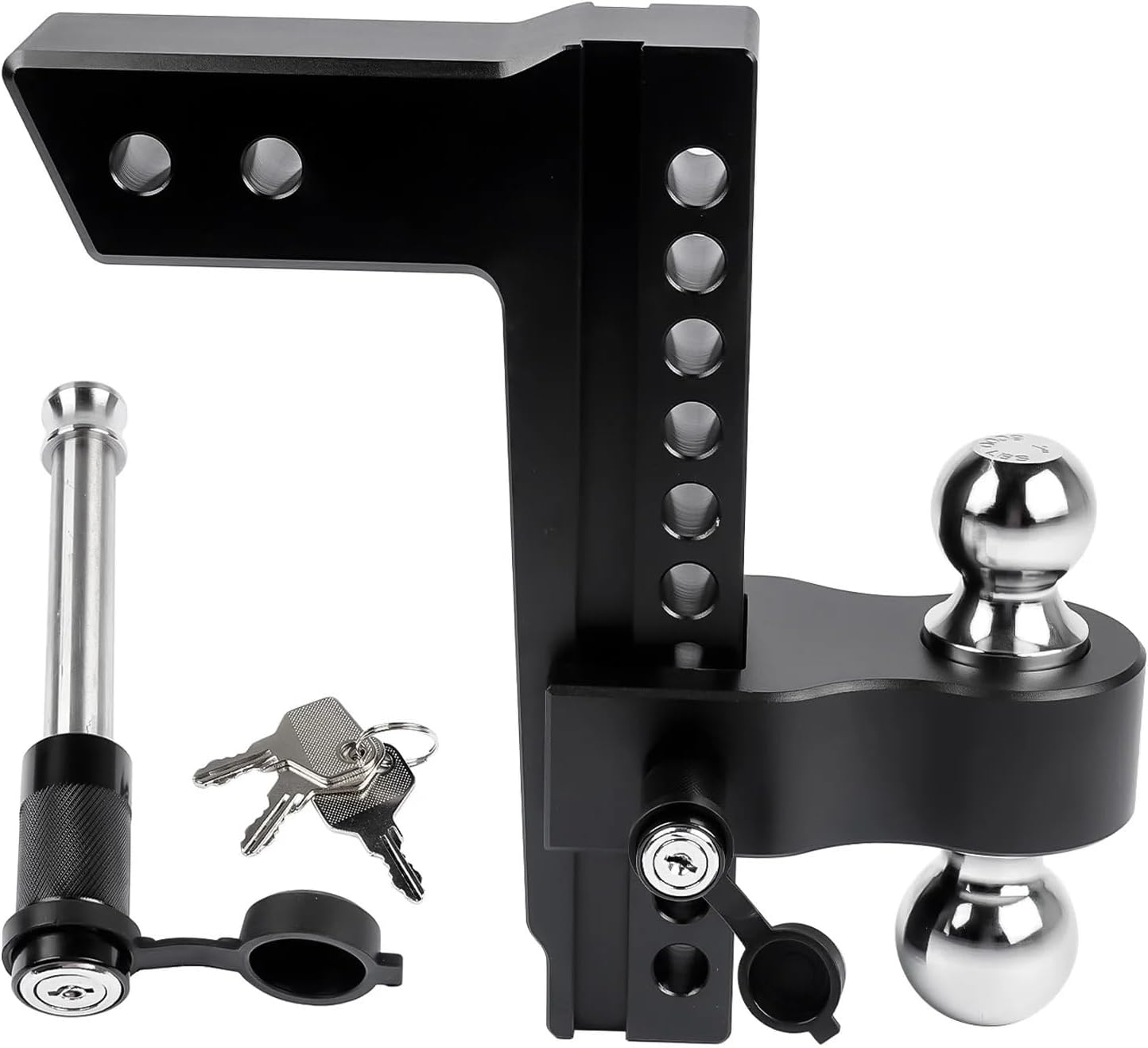 Adjustable 2.5" Trailer Hitch 10" Drop/Rise Dual-Ball 18500 LBS GTW Locks