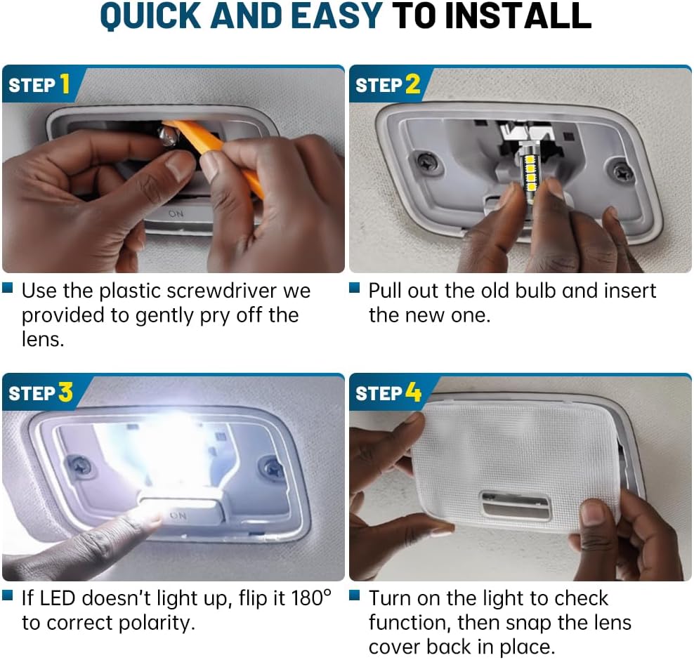 7PCS LED Interior Dome Cargo Light Replacement Kit Led for 2015-2024 F-ord Transit Cargo Van 150 250 350 350HD Map Dome Rear Load Area Luggage Compartment Lights T10 42mm Festoon Bulb Kit Set