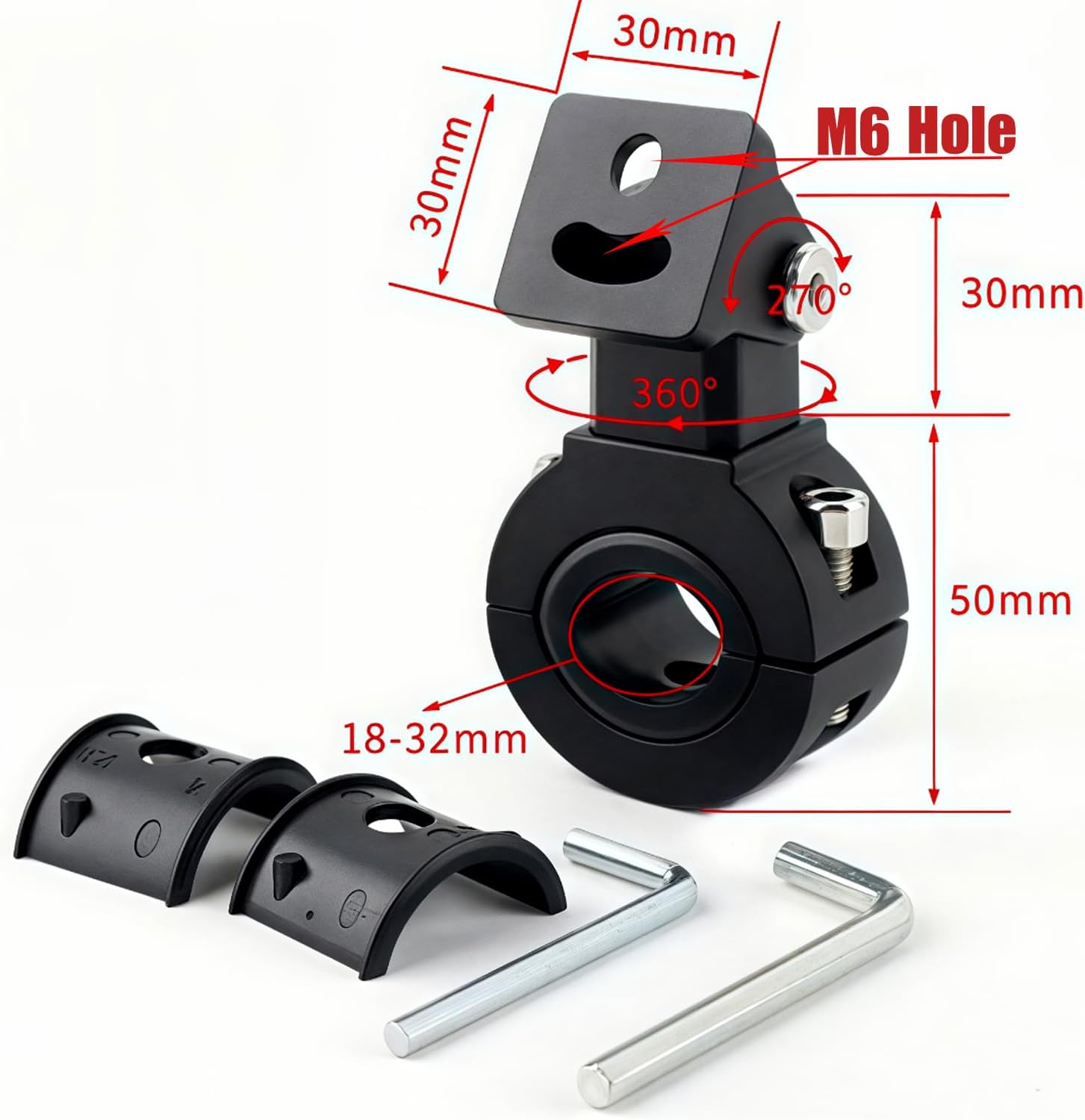 Motorcycle Spotlight Bracket, Light Bar Mounts for Driving Fog Lights, 360 Degree Adjustment Tube Clamp Mounting Bracket Fit 0.7"-1.25" ATV UTV Roll Bar (2 Pcs)