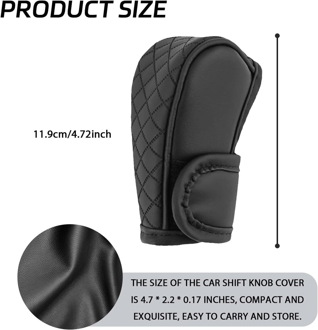 Car Shift Handle Transmission Knob Cover Accessories, Eco-Leather Car Shift Cover, Center Console Magic Tape Gear Lever Protector Universal for Most Cars(Black)