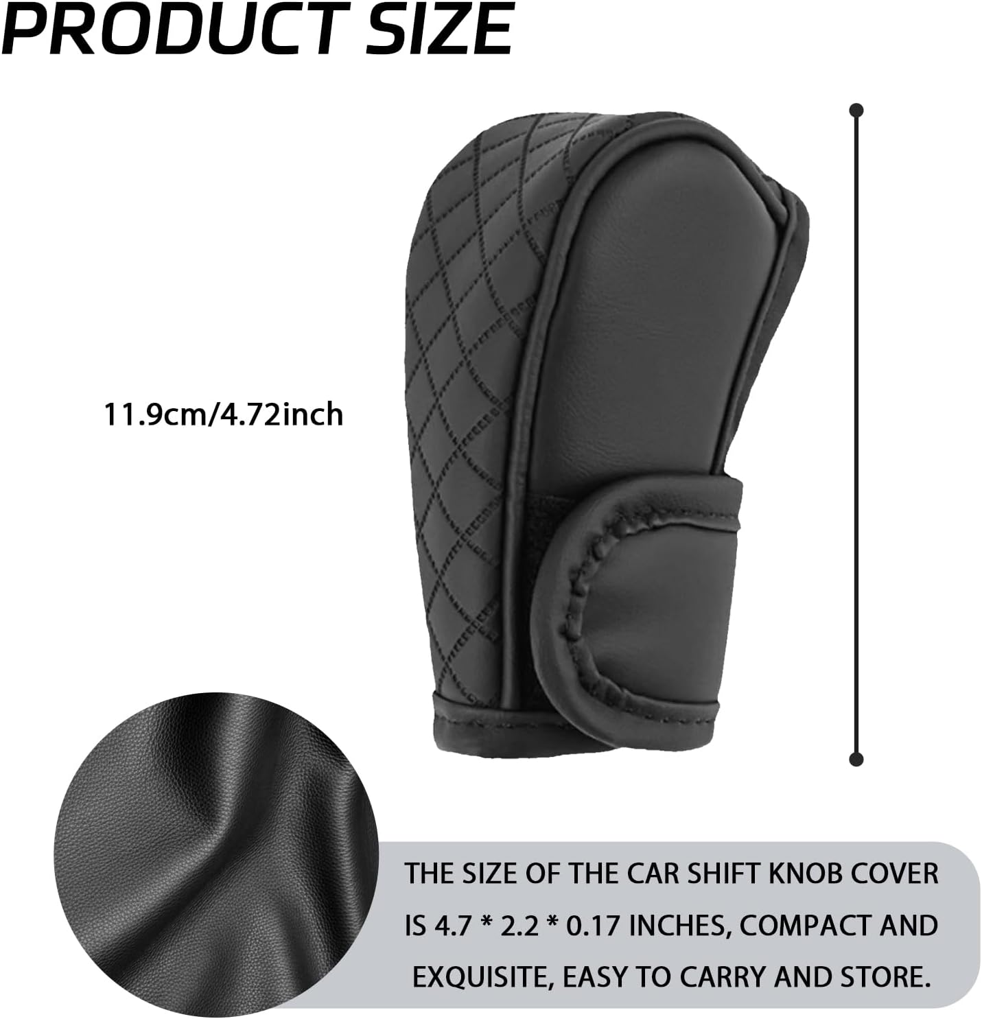 Car Shift Handle Transmission Knob Cover Accessories, Eco-Leather Car Shift Cover, Center Console Magic Tape Gear Lever Protector Universal for Most Cars(Black)