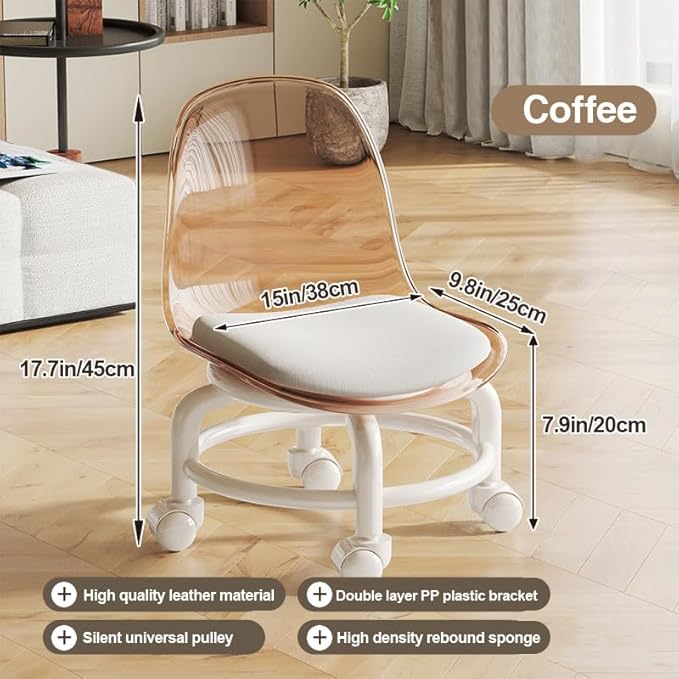 Low Rolling Stool with Wheels, Mini Rolling Garage Stool with Back Support - Image 2