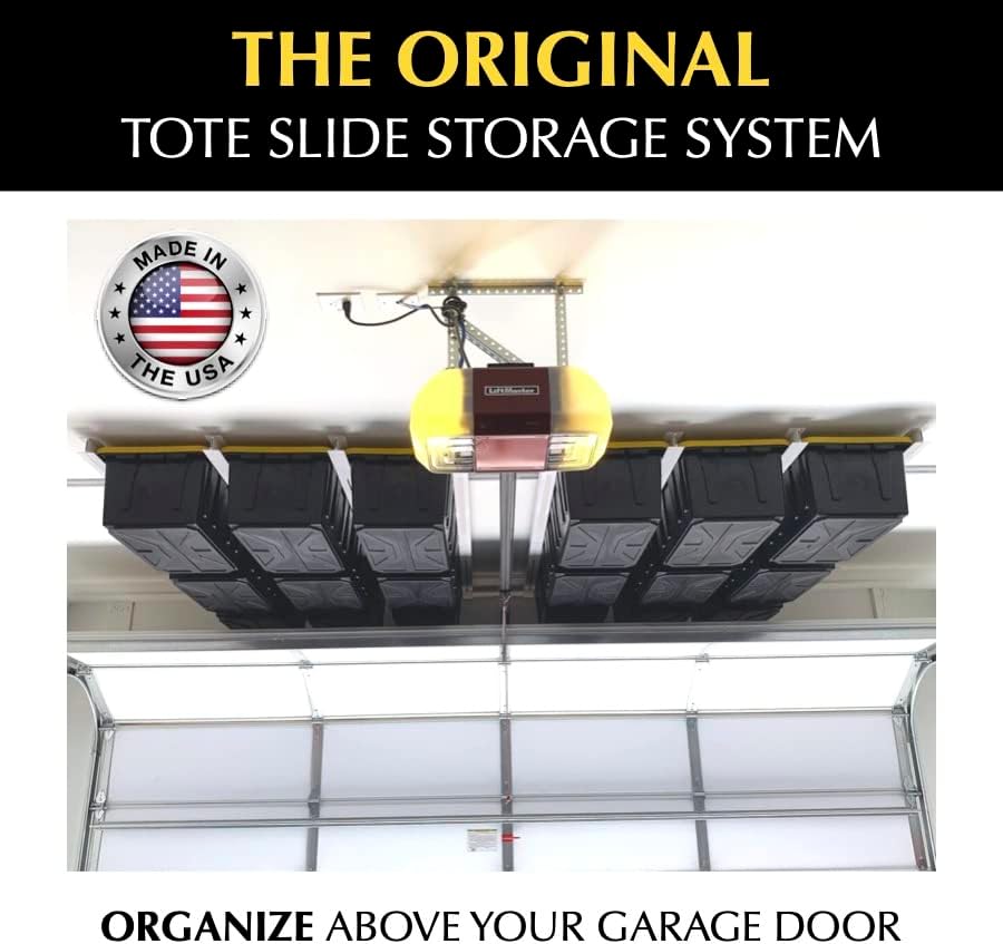 e-z garage storage tote slide pro – made shown in use