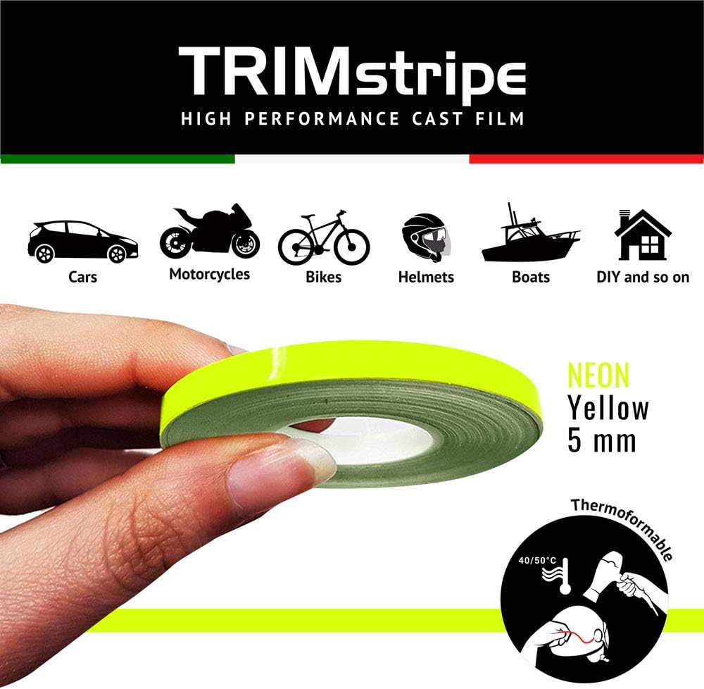 4R Quattroerre.it 10474 Trim Stripes Adhesive Strips for Cars, Neon Yellow, 5 mm x 10 mt