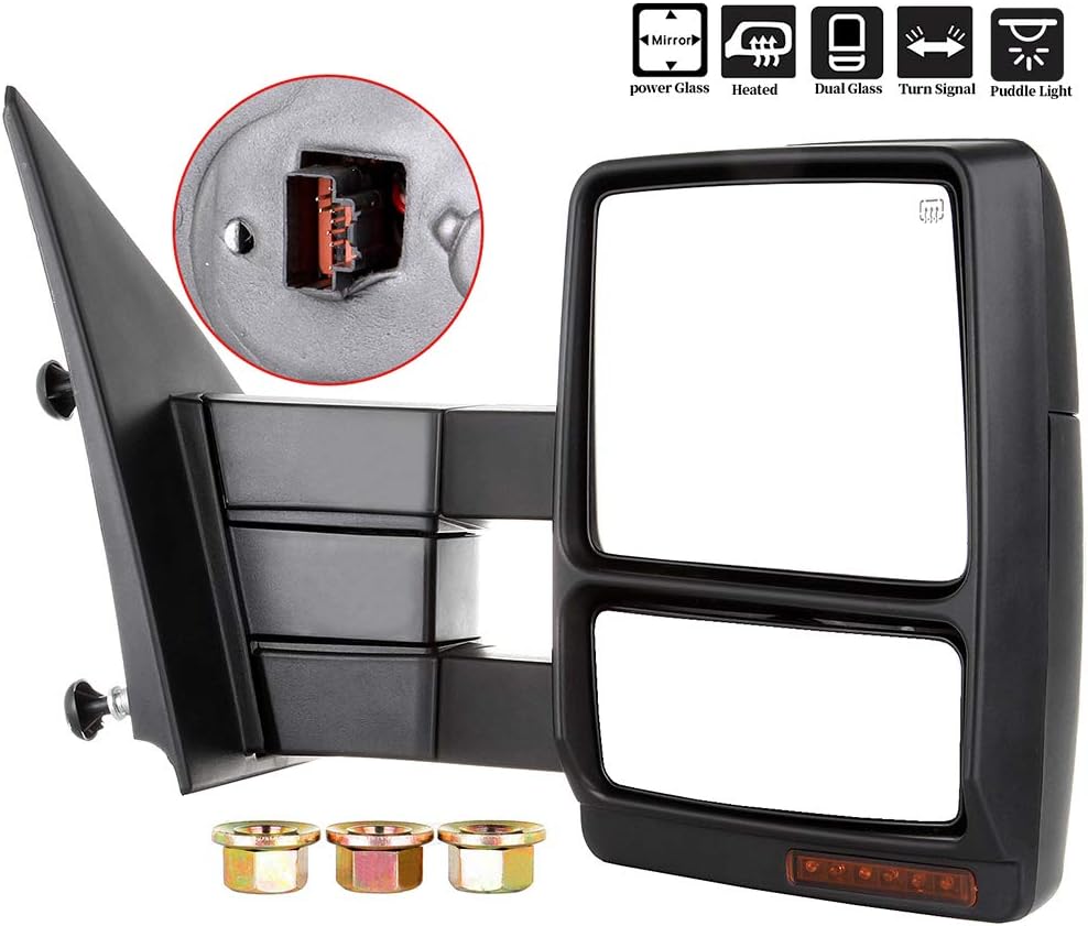 Passenger Side Heated Towing Mirrors Fits 2007-2014 for Ford for F-150 Pickup Truck, Power Adjusted View Mirror with Turn Signal Indicator