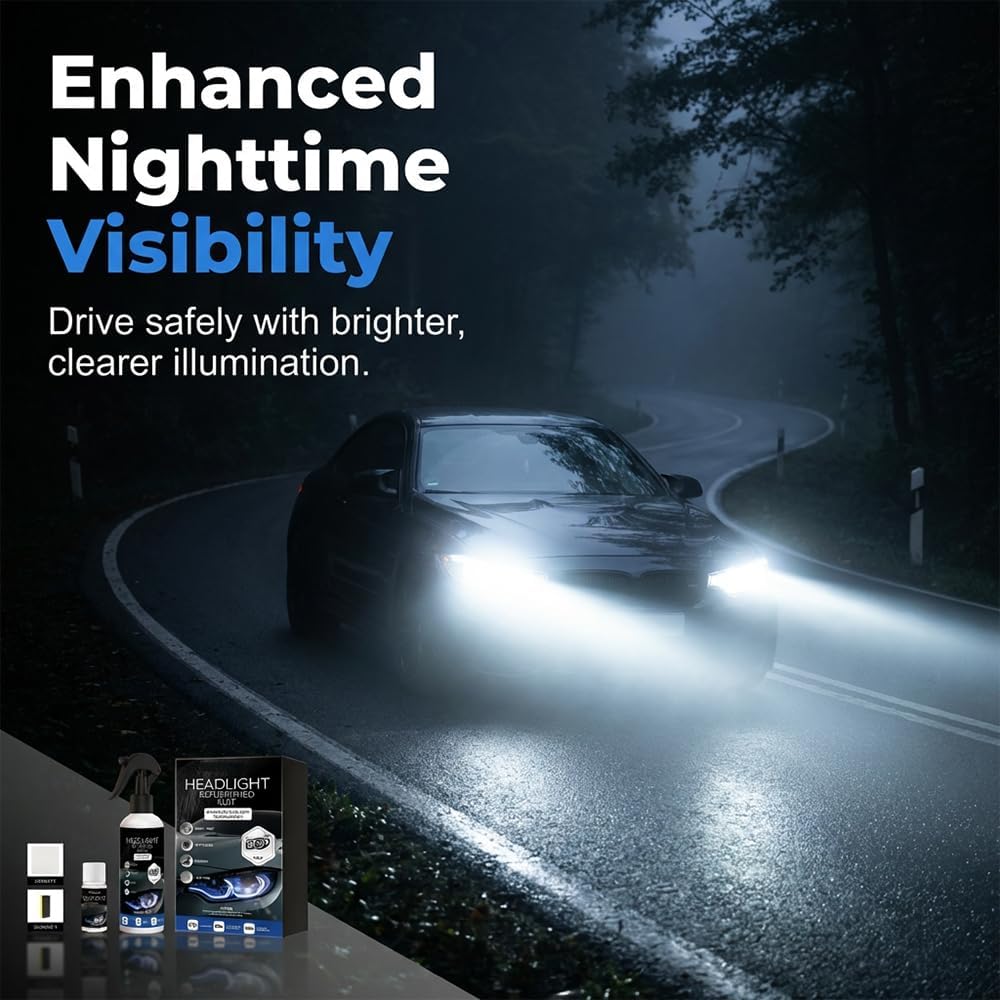 Automotive Headlight Restoration Kit, Headlight Restoration Polish for Oxidized, Yellowed Headlamps Refurbishing Fluid Restores Clarity & Brightness for All Vehicle Types (1pc, 100ml)